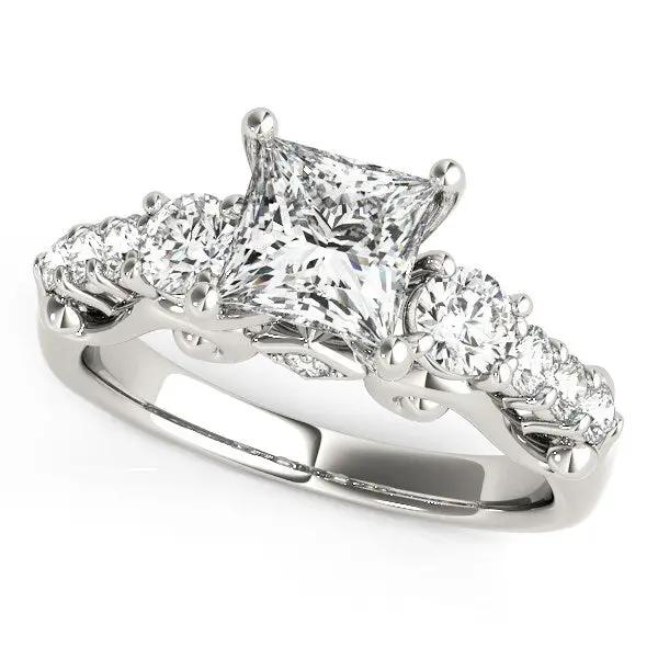 14k white gold 3-stone diamond engagement ring with rectangular center and side stones, Bids.com on Tampa Home & Garden Store