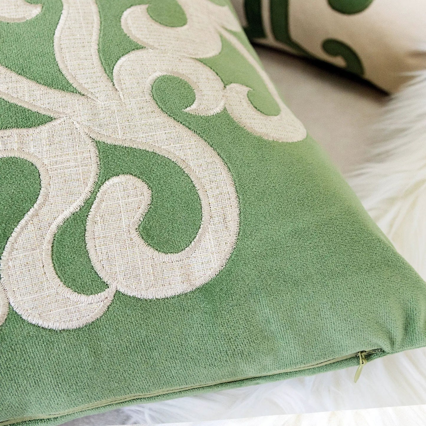 Dora Vintage Vine Green Pillow Covers set of 2 with hidden zipper by Unique Piece Furniture on Tampa Home & Garden Store