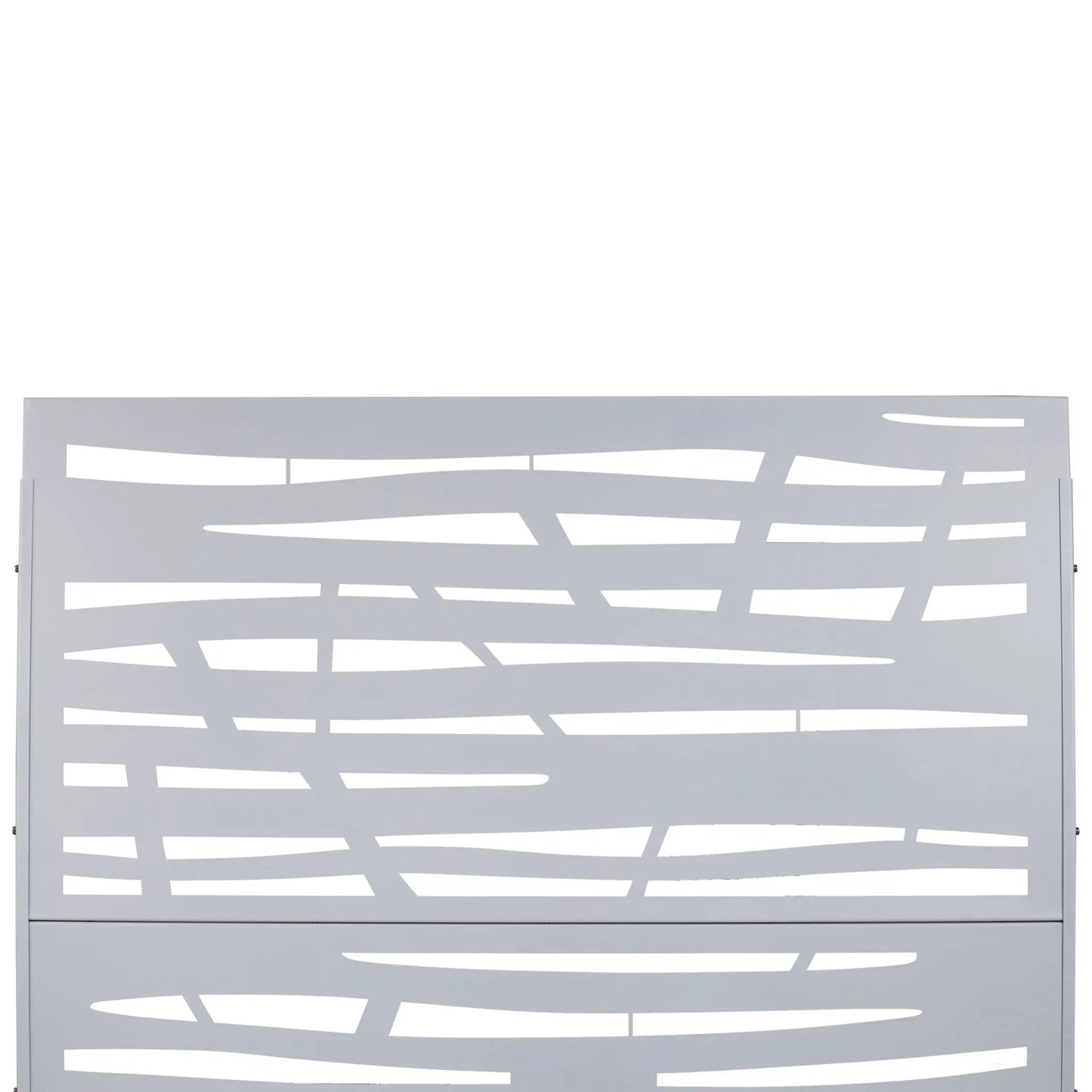 Metal privacy screen panel in gray with abstract geometric cutouts, room divider on Tampa Home & Garden Store