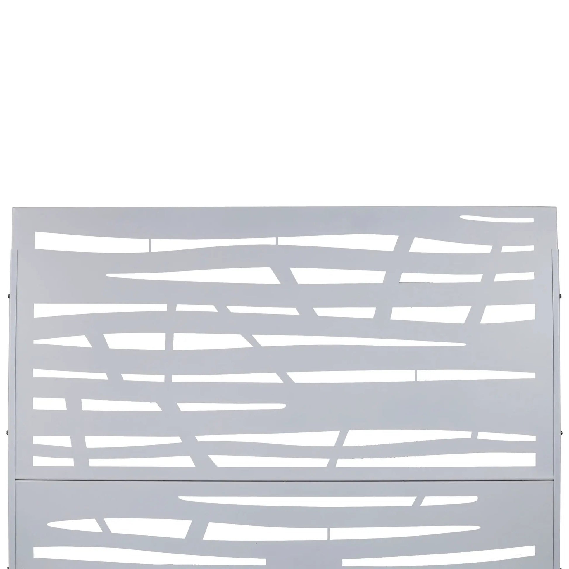 Metal privacy screen panel in gray with abstract geometric cutouts, room divider on Tampa Home & Garden Store