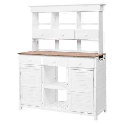 TOPMAX 65.7in Tall Garden Potting Bench with Hutch, white wood, three drawers on Tampa Home & Garden Store