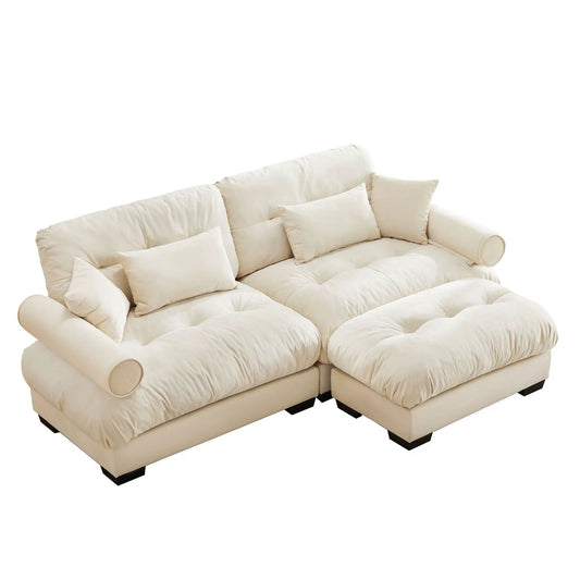 Super Comfort modular sectional sofa with movable ottoman, beige upholstery, 2-piece set on Tampa Home & Garden Store