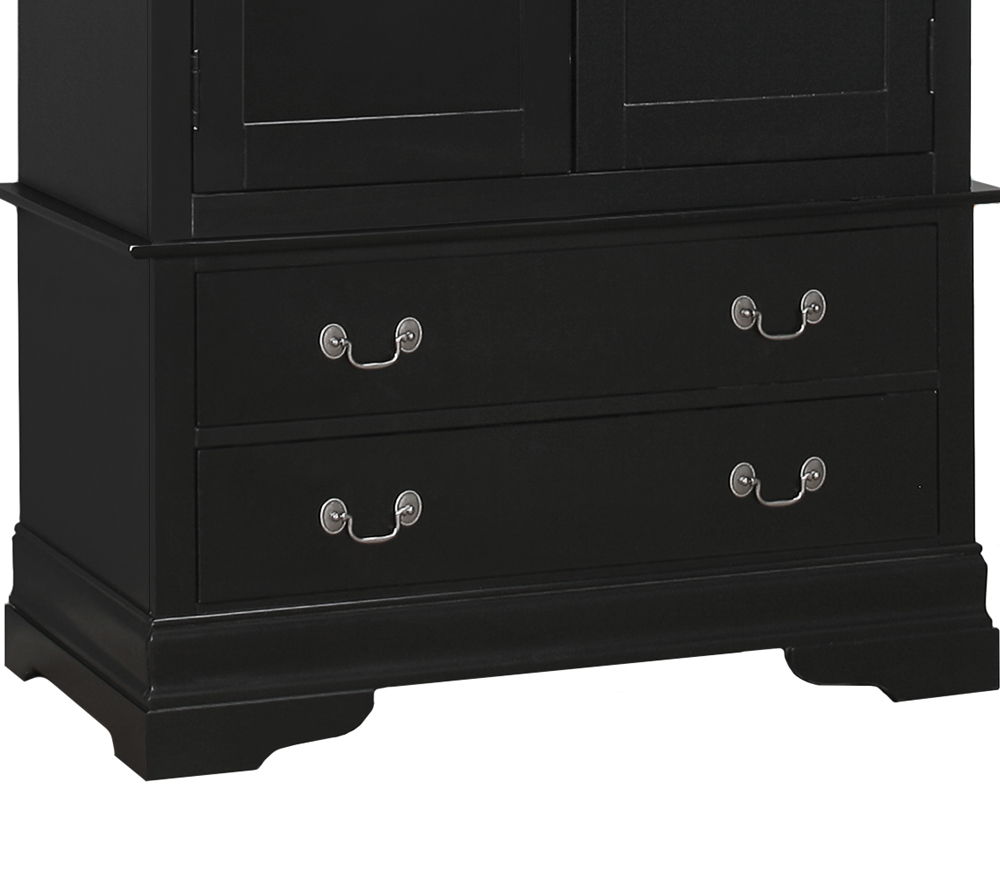 Traditional Armoire with Hanging Bar black finish, two drawers with silver cup pulls on bun feet on Tampa Home & Garden Store