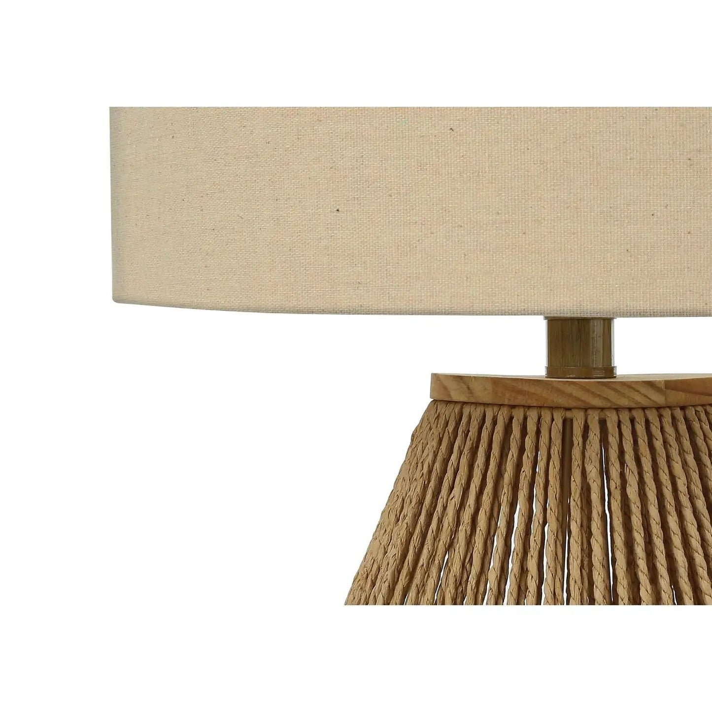Table lamp with beige fabric shade and rope-wrapped brown base, transitional style on Tampa Home & Garden Store