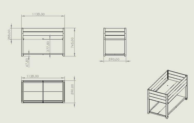 45in Iron-Wood Garden Bed with Storage Racks in Wood Finish by HouseOfZazla, isometric view on Tampa Home & Garden Store