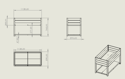 45in Iron-Wood Garden Bed with Storage Racks in Wood Finish by HouseOfZazla, isometric view on Tampa Home & Garden Store