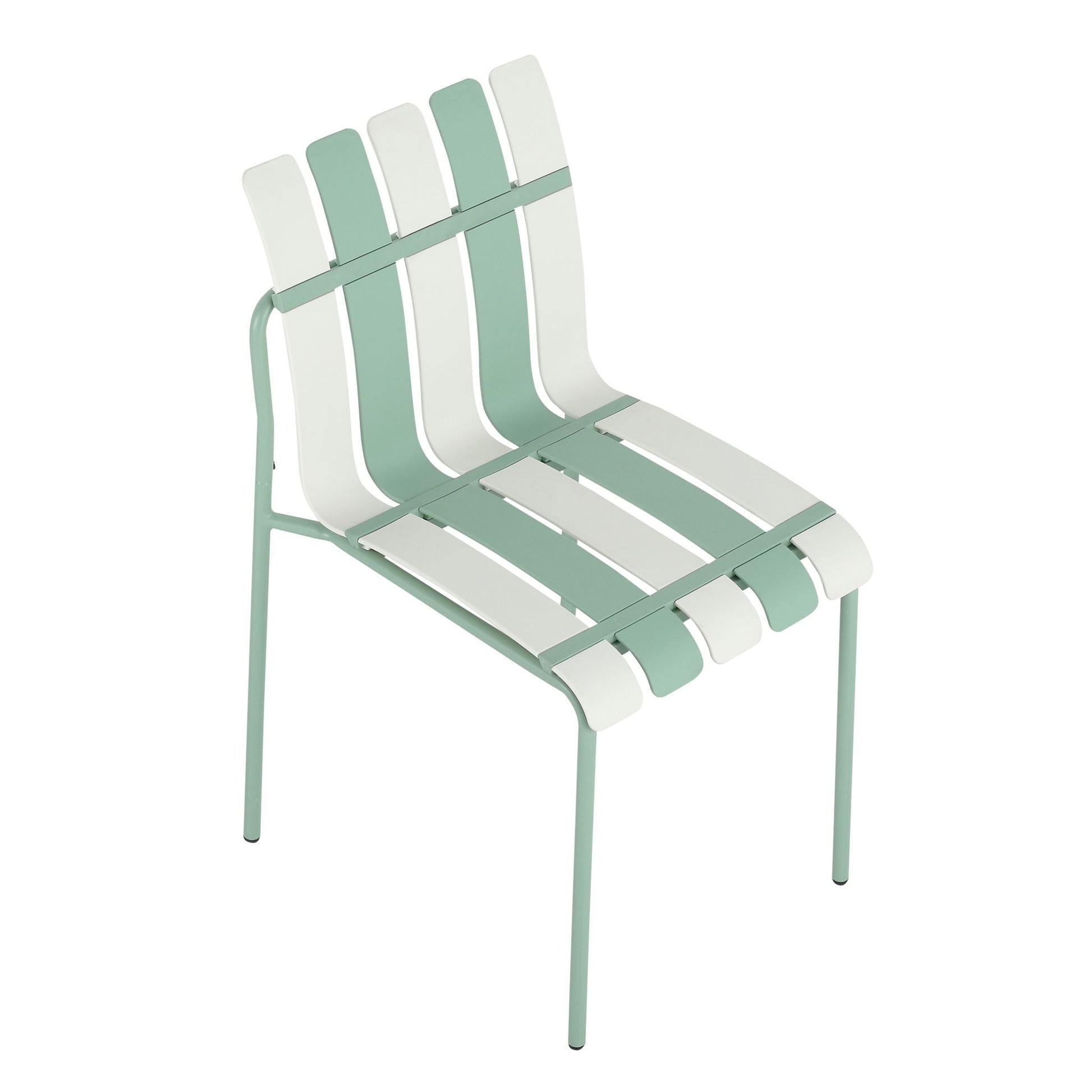 4-piece set of modern color-block chairs in mint and white with metal frames on Tampa Home & Garden Store