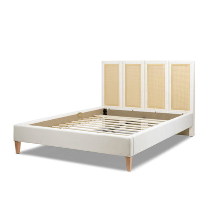 Toscana Queen Cane Back Platform Bed with cane panels and wood legs on Tampa Home & Garden Store