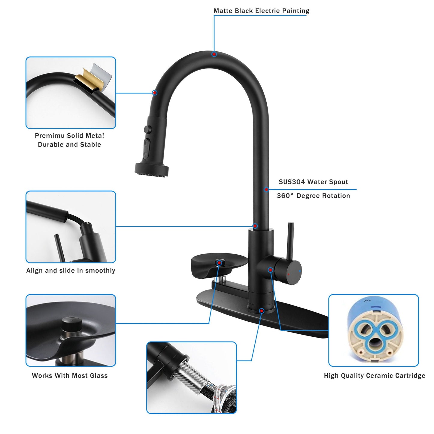 3 In 1 Kitchen Faucet and Press Glass Rinser