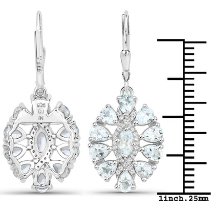 Earrings 925 sterling silver drop with a floral halo of aquamarine and white topaz stones on Tampa Home & Garden Store