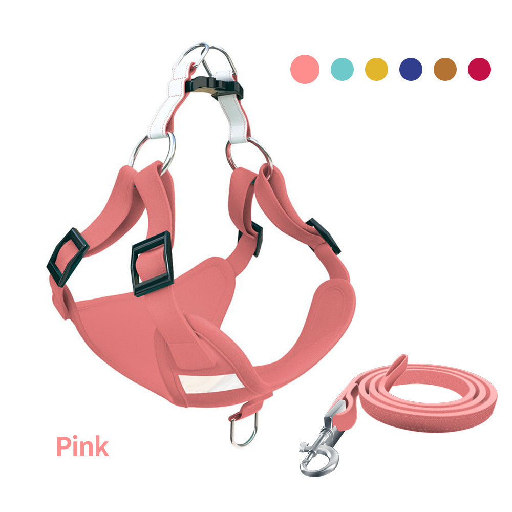 Pet Zen pink reflective dog harness vest set with adjustable straps and black buckles, leash included on Tampa Home & Garden Store