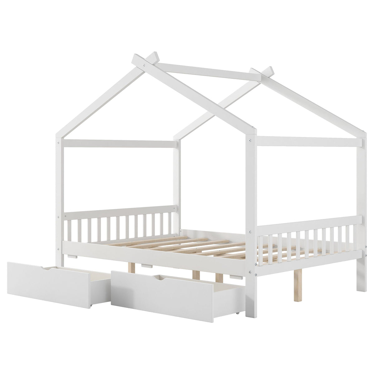 House style platform bed white with roof design, headboard/footboard, 2 drawers by HouseOfZazla on Tampa Home & Garden Store