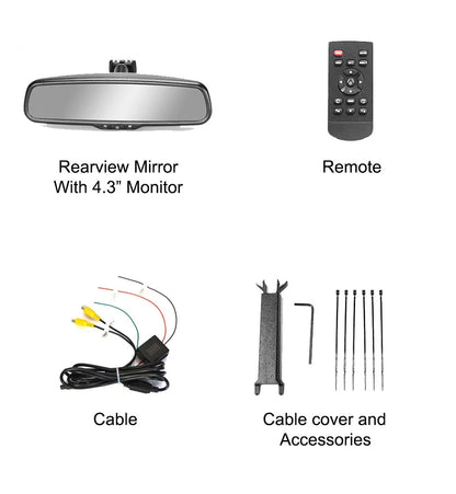 Rearview mirror Master Tailgaters 4-piece kit with 4.3 inch LCD monitor, remote and cables on Tampa Home & Garden Store