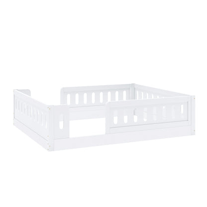 Platform bed with guardrail in white wood finish by HouseOfZazla on Tampa Home & Garden Store