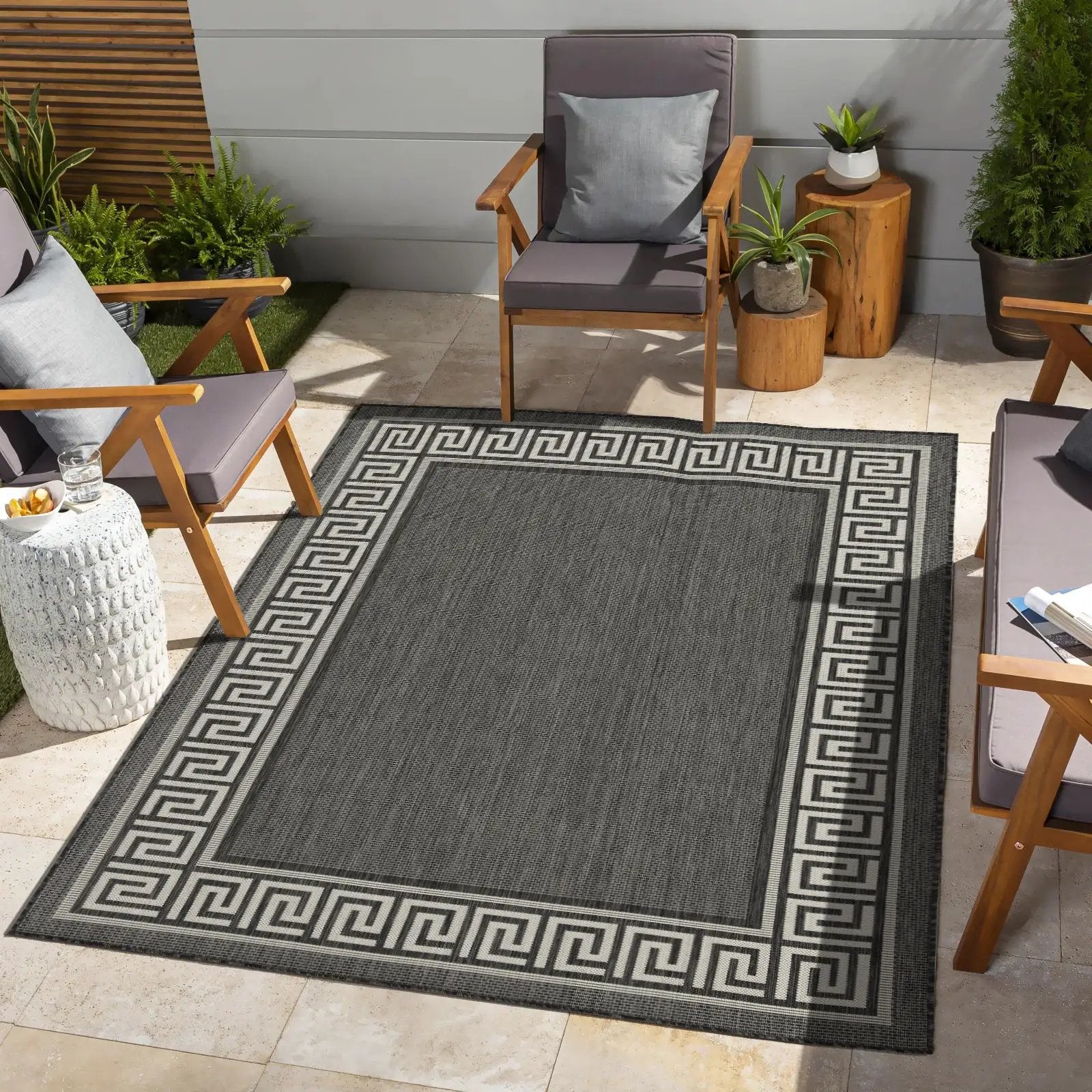 Sunshine runner rug 2 ft 7 in x 7 ft 3 in gray Greek key border Unique Piece Furniture on Tampa Home & Garden Store