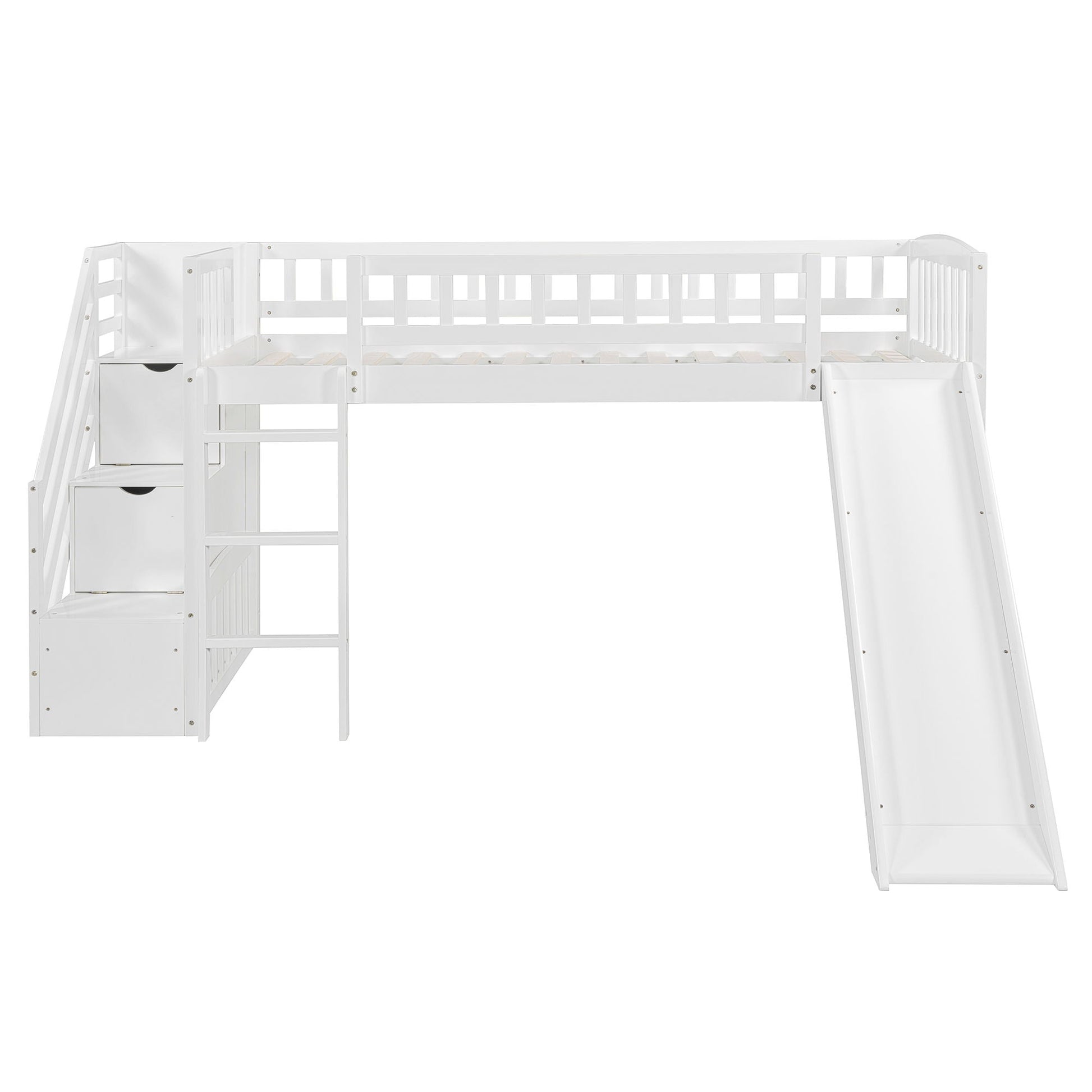 Loft Stairway Bed with 2 Drawers, white finish, HouseOfZazla, convertible ladder and slide on Tampa Home & Garden Store