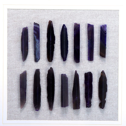 Grace Purple Agate Shadow Boxes Wall Art set of 2 with purple agate slices on fabric backdrop on Tampa Home & Garden Store