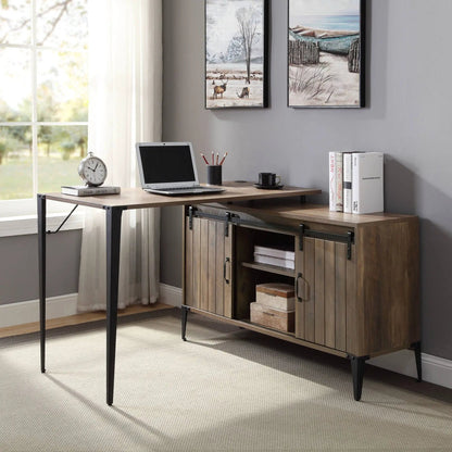 Zakwani wood corner writing desk with black metal legs laptop clock books storage cabinet on Tampa Home & Garden Store