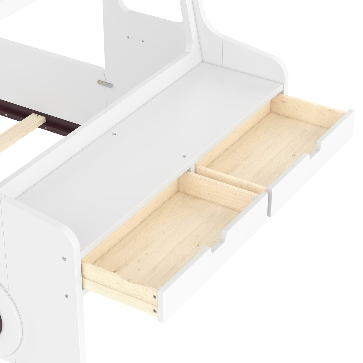 Twin size car-shaped floor bed with pine drawers, white frame by HouseOfZazla on Tampa Home & Garden Store