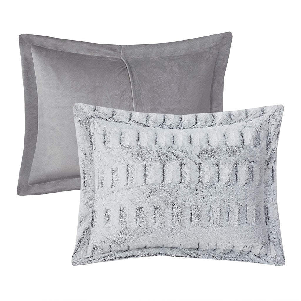 King Cal King back print fur comforter mini set 2 pillows silver fur gray velvet backs on Tampa Home & Garden Store