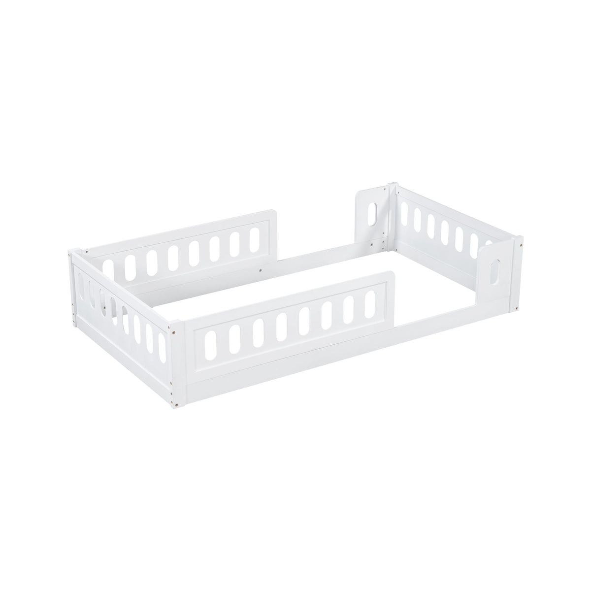 Platform bed with guardrails, white metal frame, HouseOfZazla platform bed on Tampa Home & Garden Store
