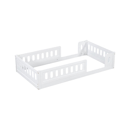 Platform bed with guardrails, white metal frame, HouseOfZazla platform bed on Tampa Home & Garden Store