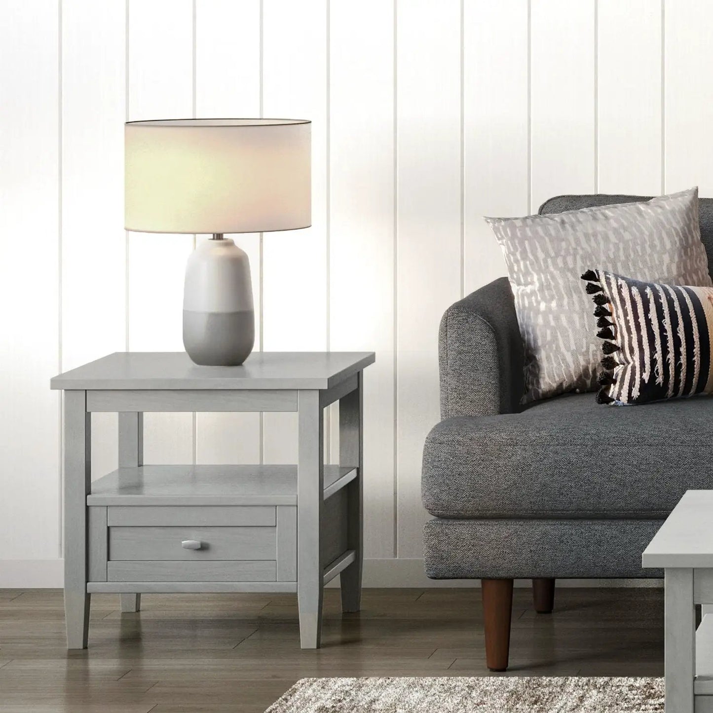 Warm Shaker handcrafted coffee table with drawer and lower shelf in light gray finish on Tampa Home & Garden Store