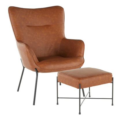 Industrial 2-piece lounge chair & ottoman set in brown leather with metal legs by HouseOfZazla on Tampa Home & Garden Store