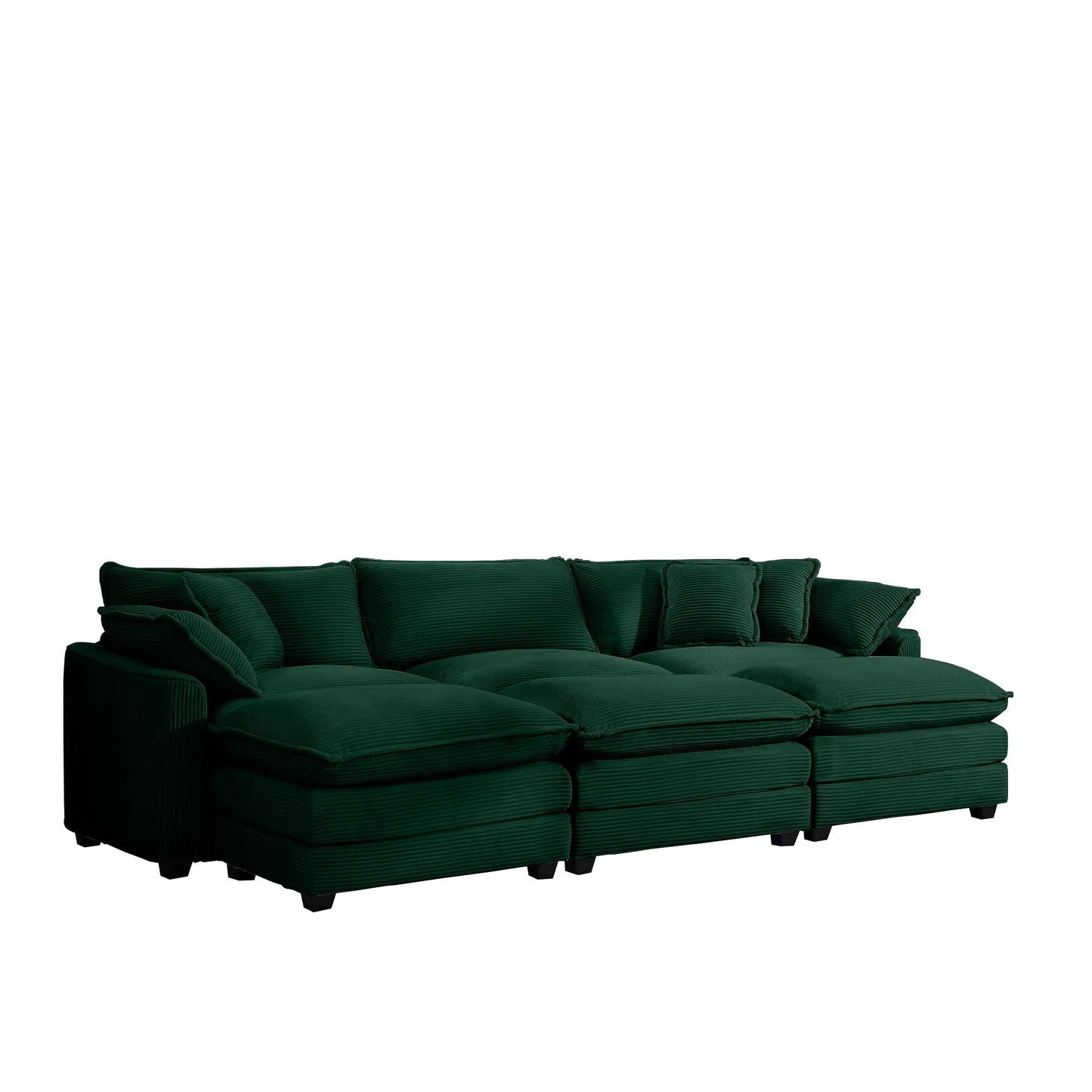 Modern oversized modular sofa with ottoman in dark green fabric low back deep cushions 3pc on Tampa Home & Garden Store