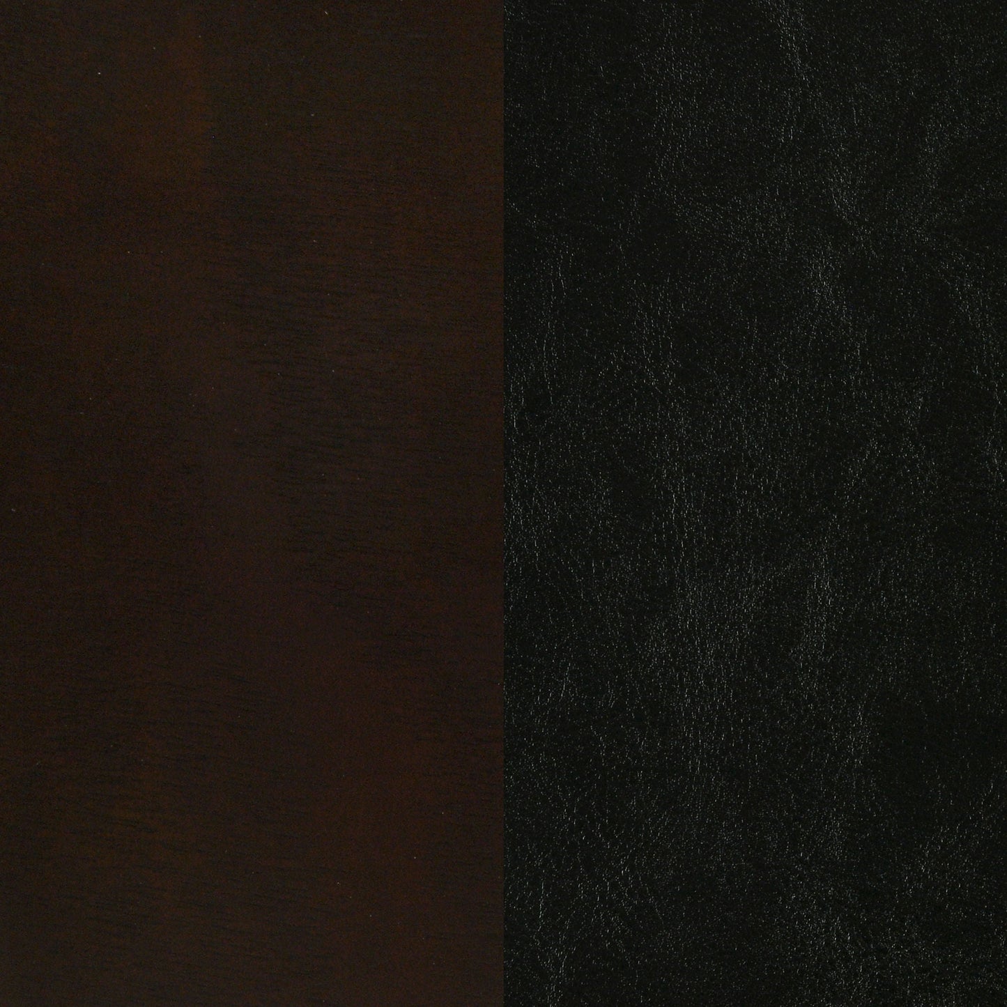 Queen Panel Bed brown wood panel texture left, black fabric upholstery right swatch on Tampa Home & Garden Store