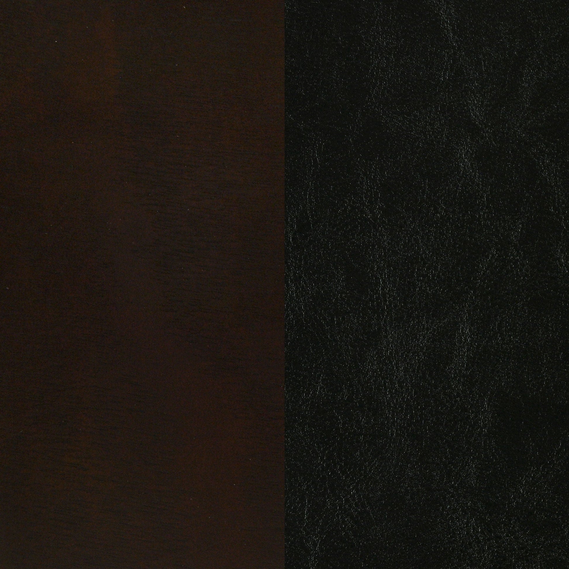 Queen Panel Bed brown wood panel texture left, black fabric upholstery right swatch on Tampa Home & Garden Store