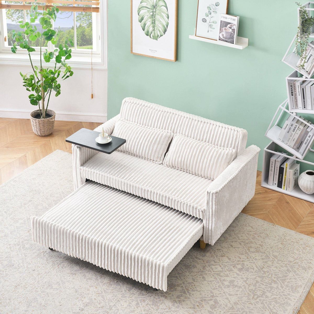 Pull Out Sofa With Movable Table and Usb Ports