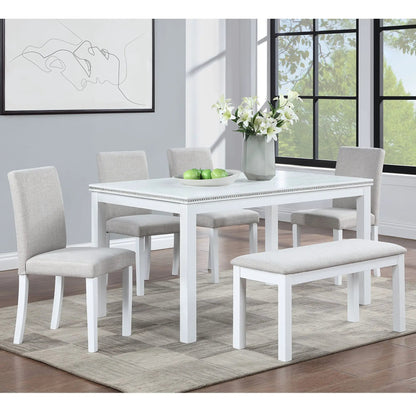 Dining Table Set Crystal Decoration And Upholstered Chairs white table with crystal trim on Tampa Home & Garden Store