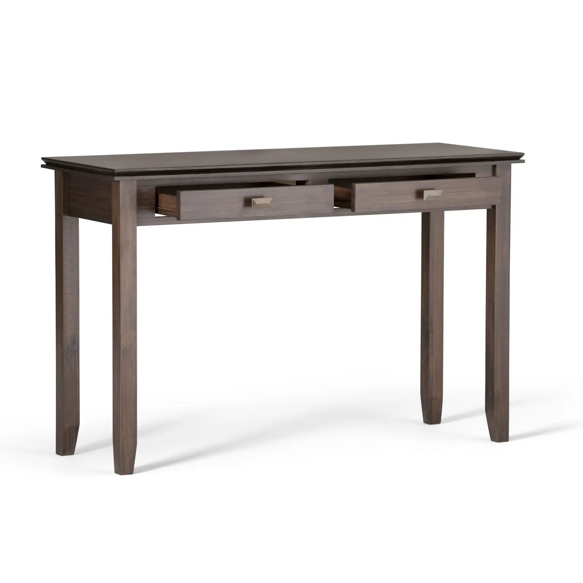 Artisan handcrafted console sofa table in dark brown wood with two drawers on Tampa Home & Garden Store