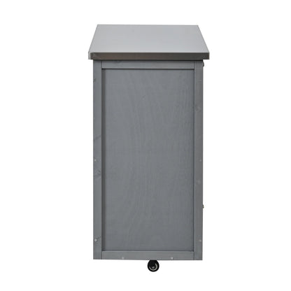 Outdoor Kitchen Island by HouseOfZazla with gray fir wood and stainless steel top on wheels on Tampa Home & Garden Store