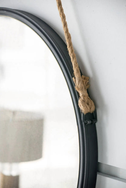 Circle wall mirror with rope strap and metal frame Cleveland style Unique Piece Furniture on Tampa Home & Garden Store