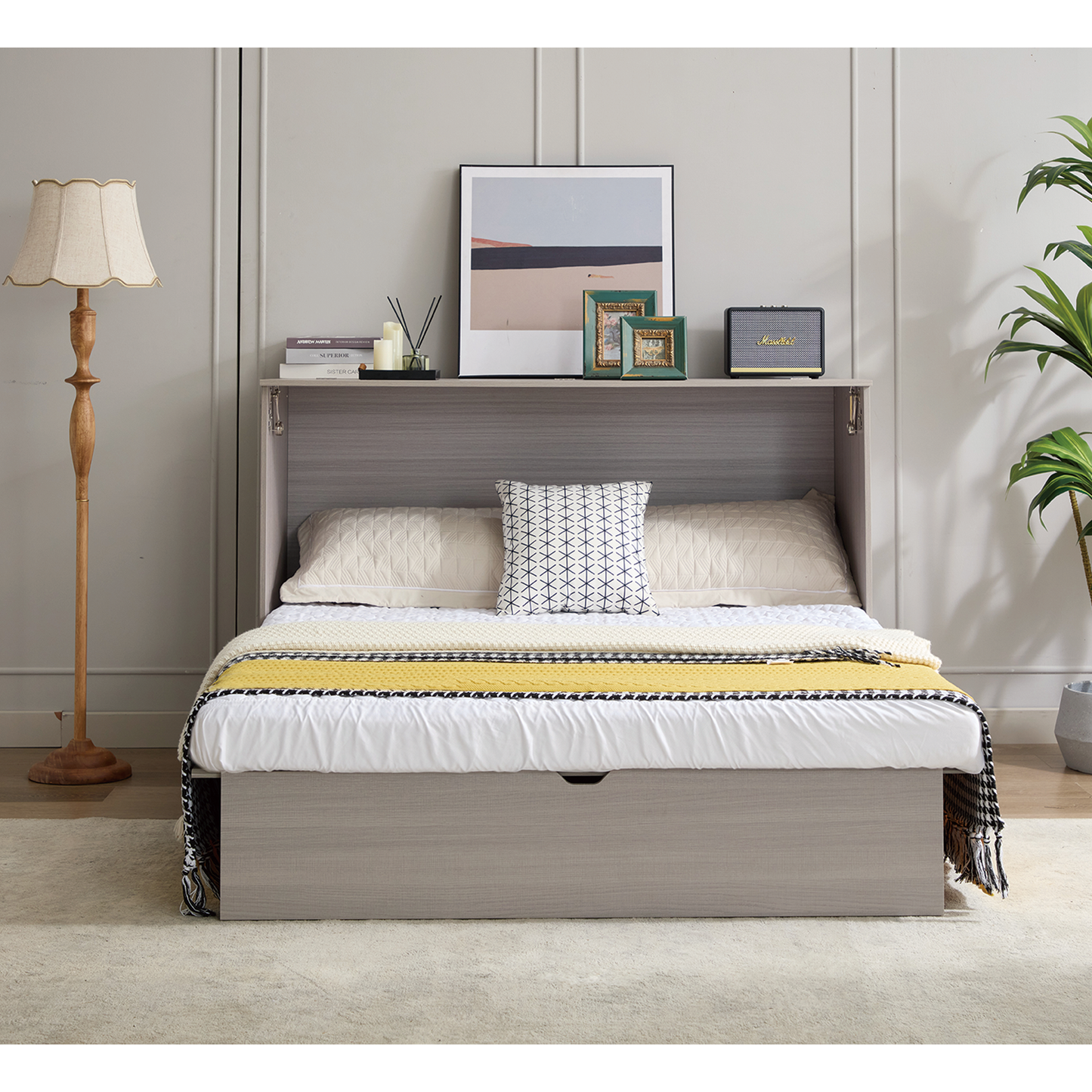 Cabinet bed with storage and foam mattress by HouseOfZazla in gray wood finish on Tampa Home & Garden Store