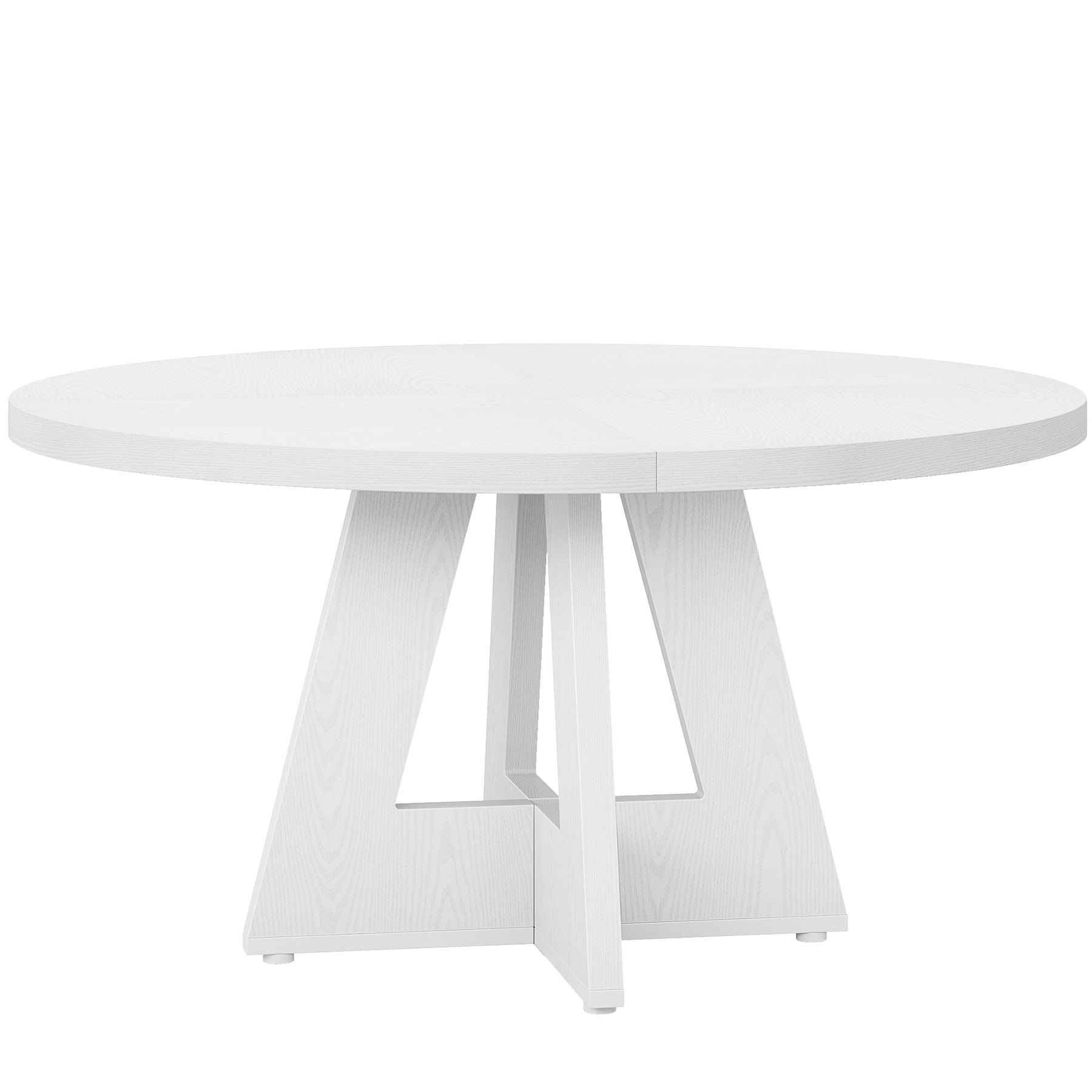 Round dining table with white wood-grain top and cross-base legs HouseOfZazla Dining Tables on Tampa Home & Garden Store