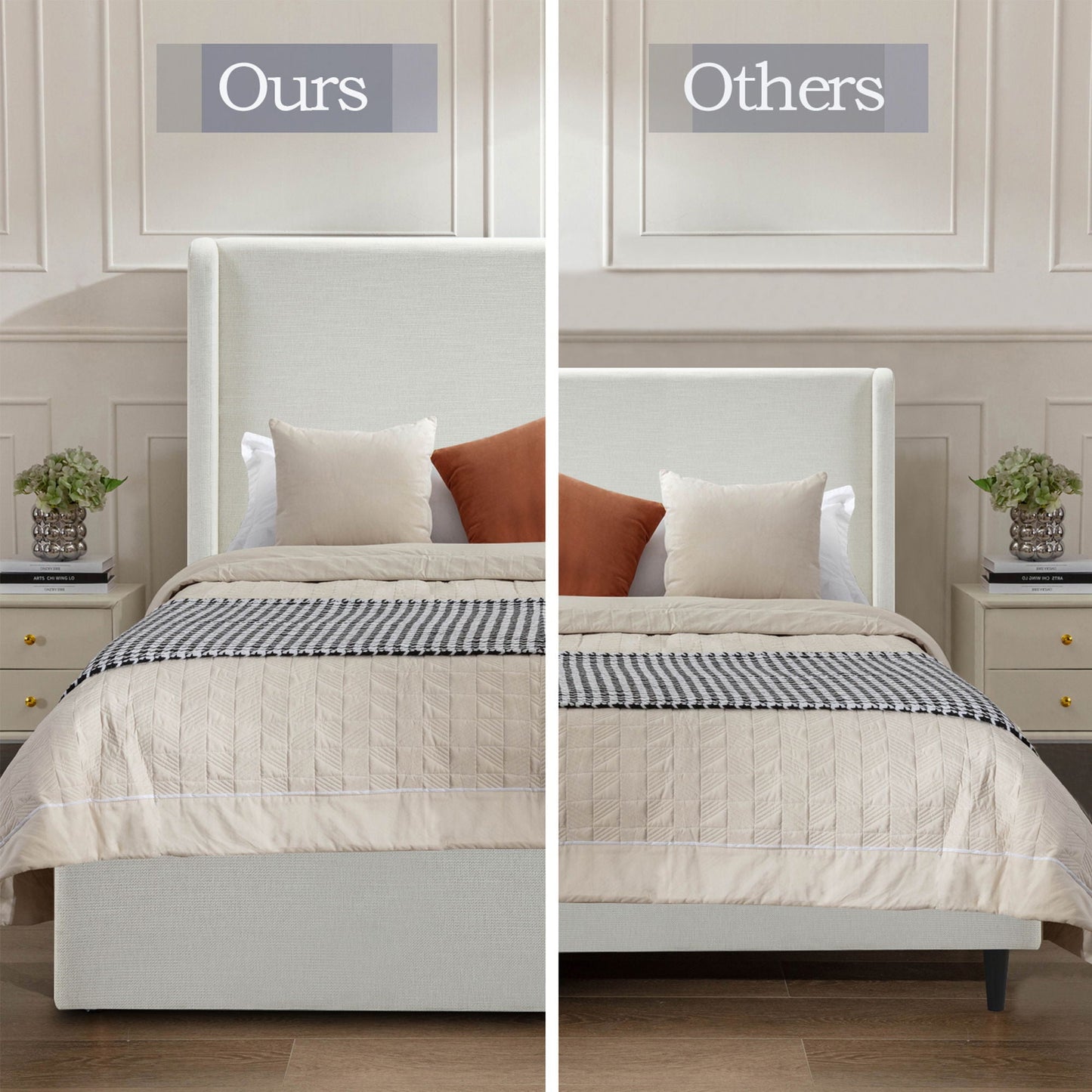 Carmen Upholstered Wingback Bed and Headboard