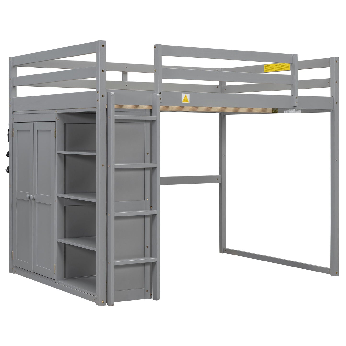 Loft bed with built-in wardrobe, storage shelves and LED light in gray by HouseOfZazla on Tampa Home & Garden Store