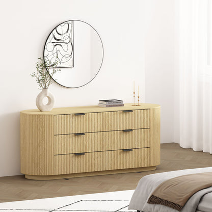 Oak dresser with 6 drawers in solid wood, grooved front, black drawer pulls on Tampa Home & Garden Store