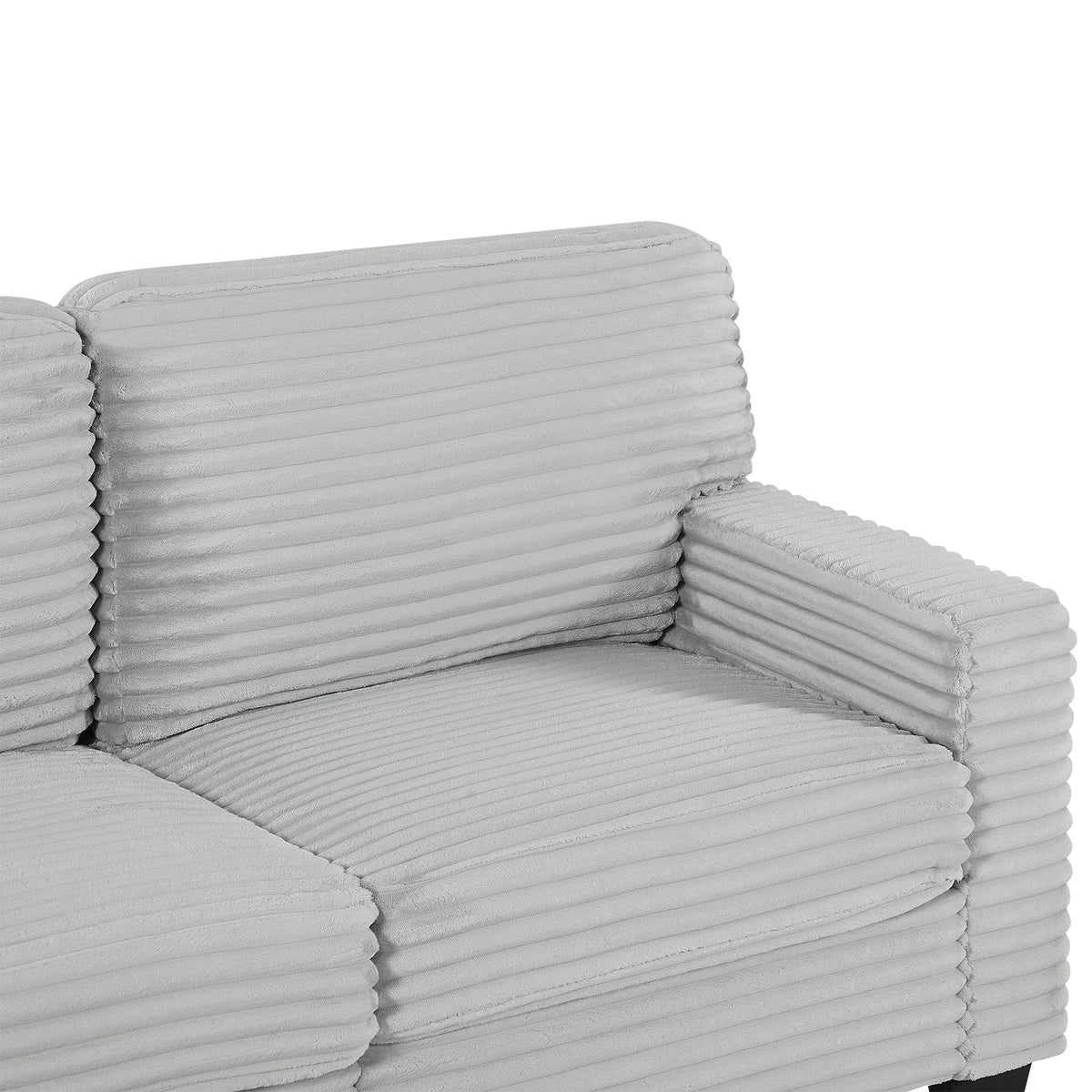 Upholstered U-Shaped sectional sofa cushions in light gray ribbed fabric, 2-piece set on Tampa Home & Garden Store
