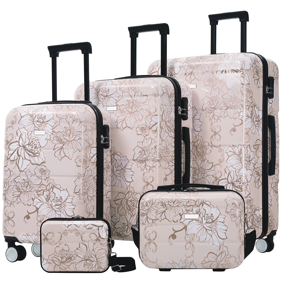 GigaTech 5-Piece PC+ABS hardside luggage set in blush pink floral pattern by HouseOfZazla on Tampa Home & Garden Store