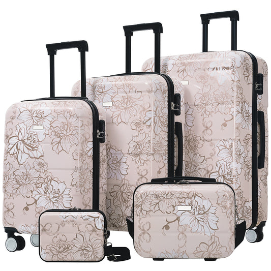 GigaTech 5-Piece PC+ABS hardside luggage set in blush pink floral pattern by HouseOfZazla on Tampa Home & Garden Store