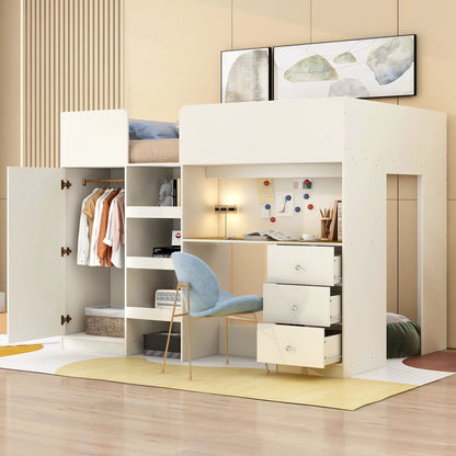 Loft Bed With Built In Wardrobe and Desk