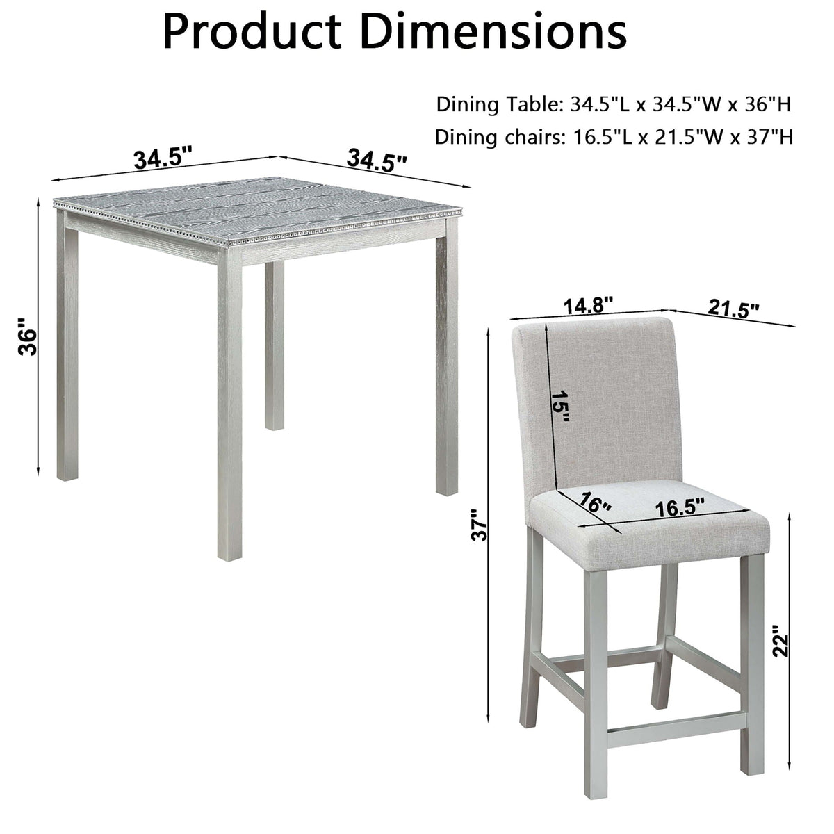 Counter Height 5 Piece Dining Set with Upholstered Gray Chairs and Table by HouseOfZazla on Tampa Home & Garden Store