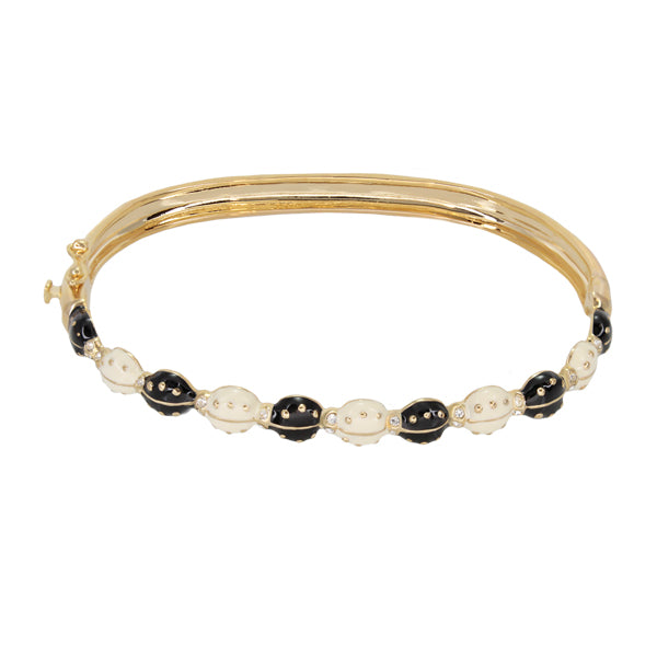 Lady Bug Bangle bracelet, gold-tone with alternating black and white beads, Lauren G Adams on Tampa Home & Garden Store