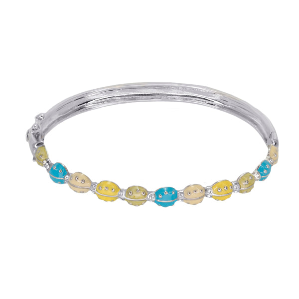 Lady Bug Bangle bracelet by Lauren G Adams, silver-toned stackable with yellow and teal beads on Tampa Home & Garden Store