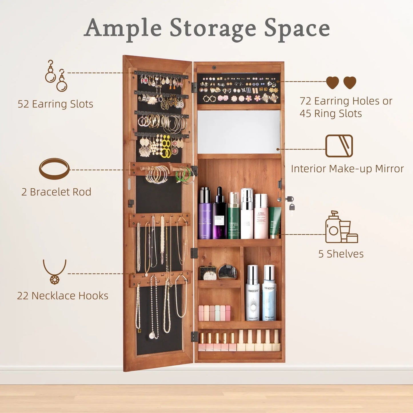 Wall Mounted Jewelry Armoire With Led Light