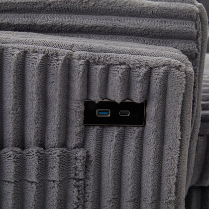 Convertible U-Shaped Sectional Sofa Bed with USB ports and storage in gray plush fabric on Tampa Home & Garden Store